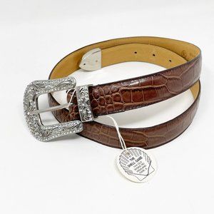 Womens Small Western Brown Faux Leather Buckle Rhinestones Belt